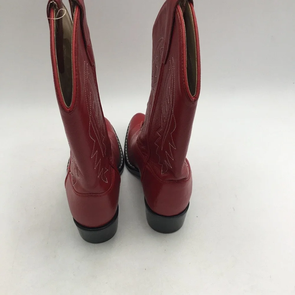 Old West‎ Red Leather Western Cowboy Boots Pointed Toe Embroidered 8116 Size 30